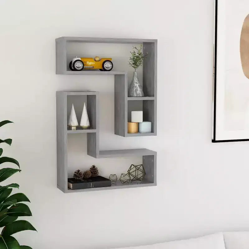 Set di 2 mensole da parete in legno ingegnerizzato grigio cemento