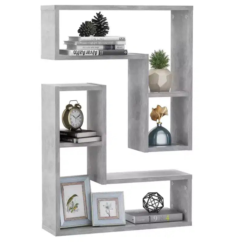 Set di 2 mensole da parete in legno ingegnerizzato grigio cemento